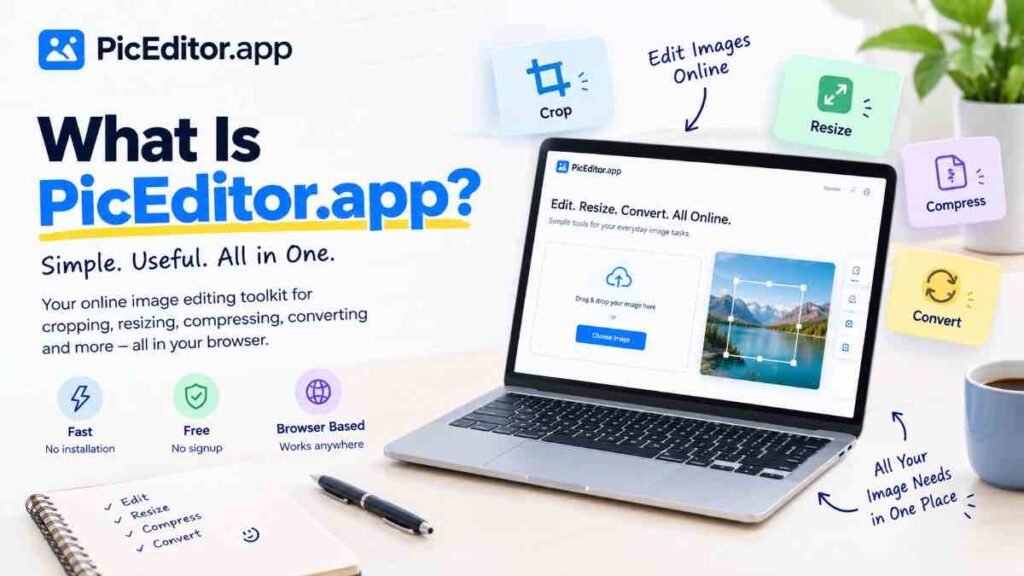 What is Pic Editor app online image editing platform for cropping resizing compressing and converting images